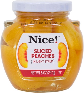 Nice! Sliced Peaches in Glass Jar, in photo released by the US FDA as part of the recall notice.