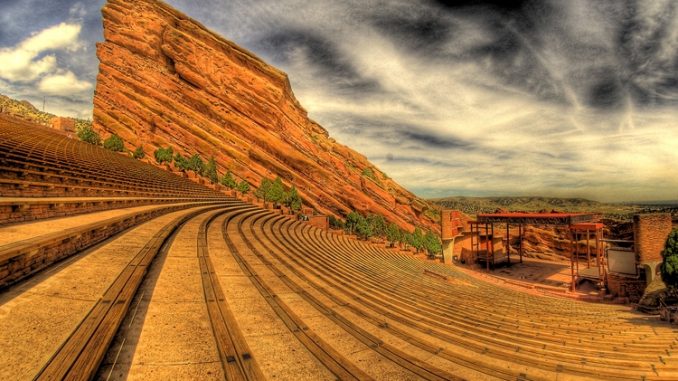 Red Rocks Amphitheatre with Shiprock, by Don Peitzman. Source: City and County of Denver, CO.