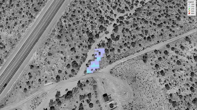 An example of a methane plume observation by NASA’s AVIRIS-NG spectrometer instrument. This plume was confirmed by JPL’s ground team to be caused by a leaking pipeline. The leak was reported to the pipeline operating company, which shut down the pipeline and repaired it. Credits: NASA/JPL-Caltech.