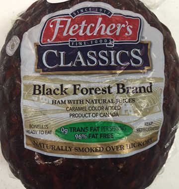 Fletcher’s Fine Foods CLASSICS Black Forest Brand Ham with Natural Juices is recalled for potential rubber contamination. Source: USDA FSIS.