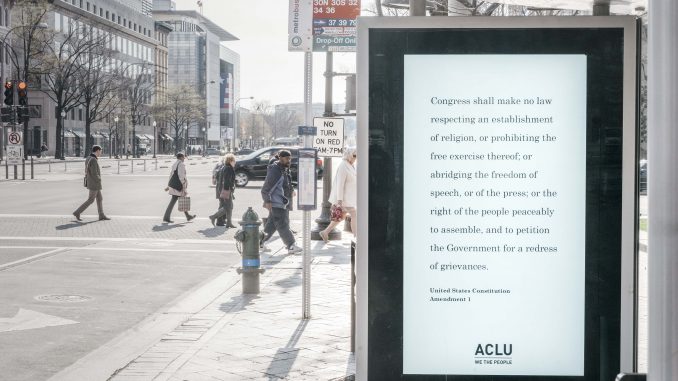 One of the First Amendment ads in Washington DC. Source: American Civil Liberties Union.