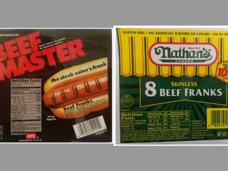 Hot dog packaging released by USDA with recall May 2017.