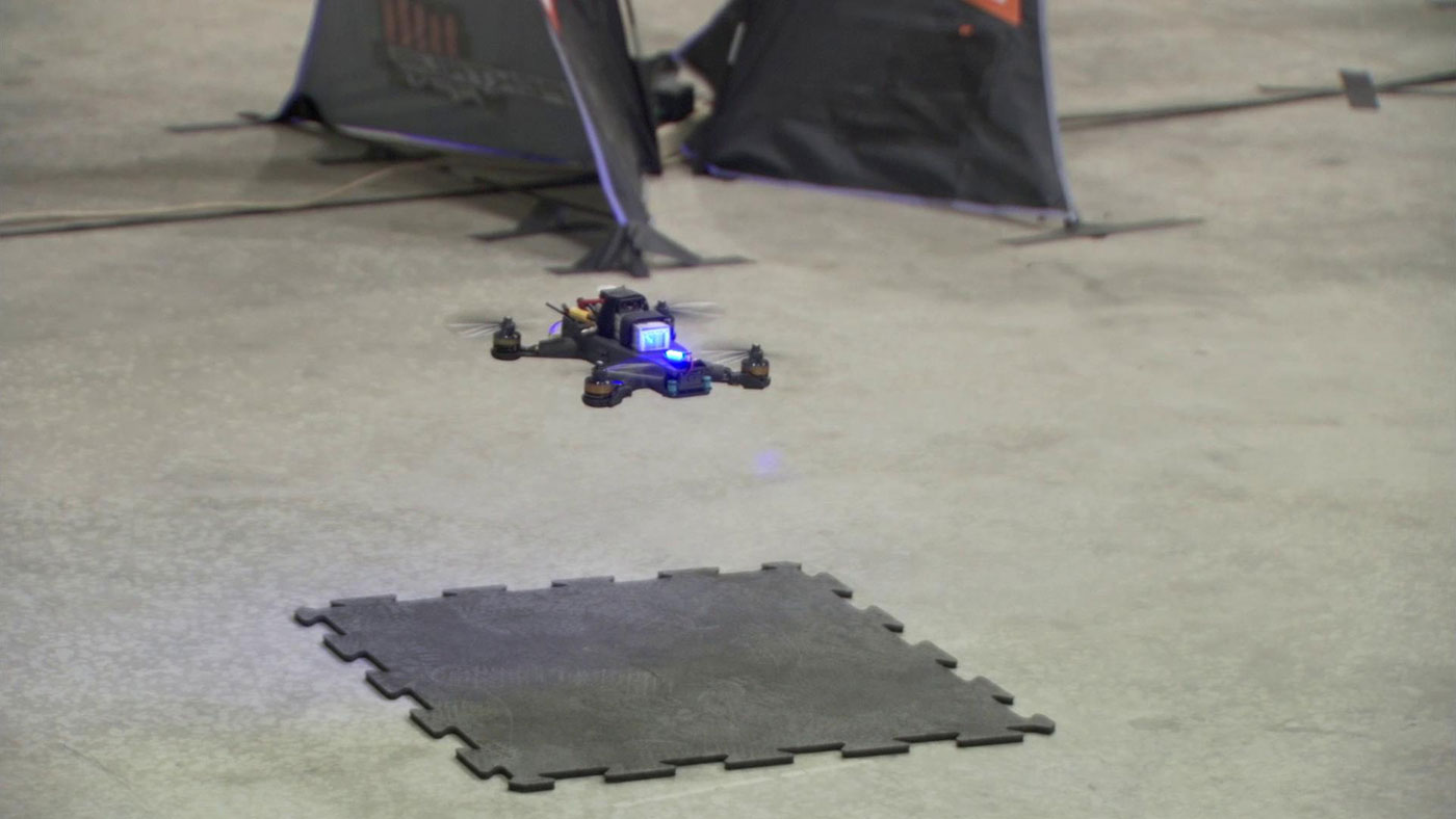 JPL engineers recently finished developing three drones and the artificial intelligence needed for them to navigate an obstacle course by themselves. As a test of these algorithms, they raced the drones against a professional human pilot. Image Credit: NASA/JPL-Caltech