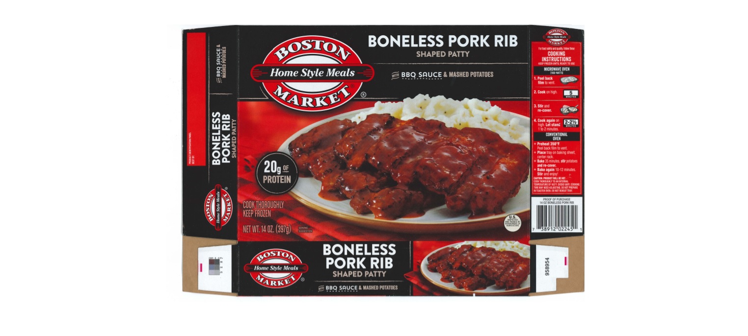 Boston Market Ribs Boneless Pork Rib Frozen Entrées Recalled for Possible Glass, Plastic ...