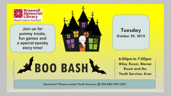 Boo Bash is October 29, 2019. Source: Braswell Memorial Library, Rocky Mount, North Carolina