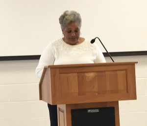 Jackie Dove-Miller reading at the 2019 Launch Party. Source: Donna Campbell Smith, FCAC Writers' Guild